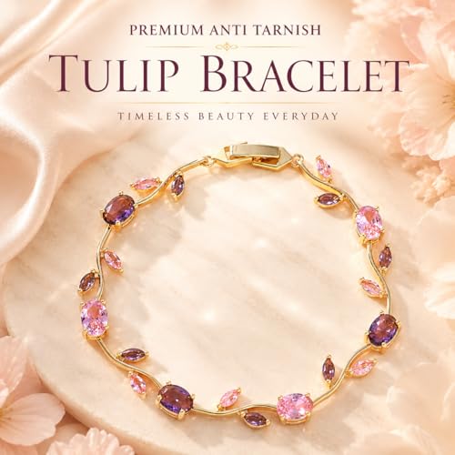 Image of Shining Diva Fashion Tulip Bracelet for Women, Floral Crystal, Anti Tarnish Jewellery Stylish Bracelet Gifts for Girls