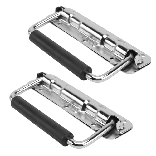 Alipis 2個 フライトケース用クローム折りたたみハンドル スプリング内蔵 取付簡単 なし設計 多用途収納ボックス 工具箱対応