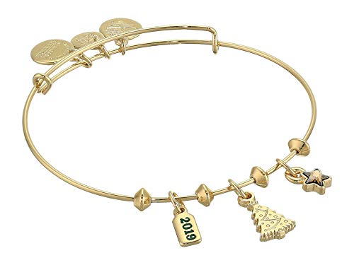 Alex and Ani Christmas Tree Trio Charm Bangle Bracelet, 2019 Shiny Gold One Size