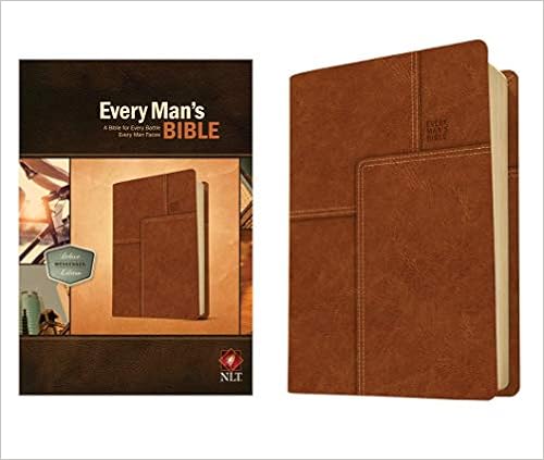 Every Man's Bible: New Living Translation, Deluxe Messenger Edition (LeatherLike, Brown) – Study Bible for Men with Study Notes, Book Introductions, and 44 Charts book cover
