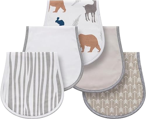 Image of Little Tots Burp Cloths 100% Cotton Baby Burp Set, Absorbent & Soft Burping Cloth Newborn Towel for Newborns & Babies Boys & Girls Unisex 5 Pack (Flying Sky) (Grey Jungle)