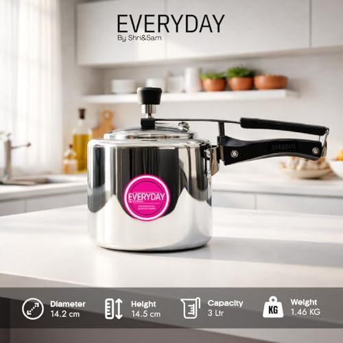 Image of Everyday Stainless Steel Pressure Cooker Set of 3 | 2L + 3L + 5L | Mirror Finish Inner Lid Design | Gas & Induction Compatible | Complete Family Cooking Set