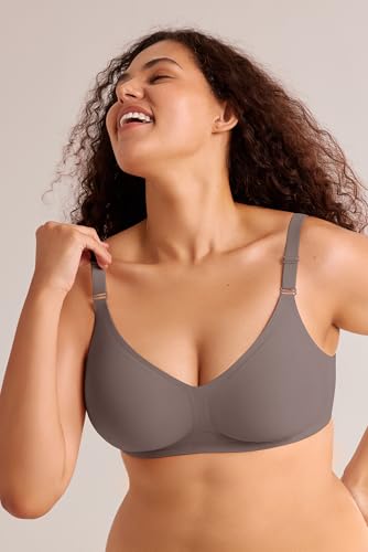 Letsjoli Push Up Seamless Bras For Women No Underwire Support And Lift V Neck Wireless Full Coverage Bralettes Everyday Bras Gray thumb #2