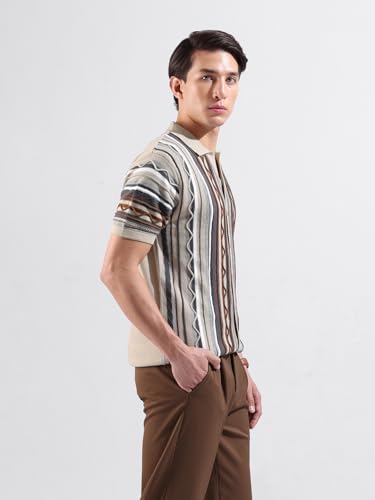 Image of The Indian Garage Co Men Slim Fit Textured Flatknit Half Sleeves Shirt