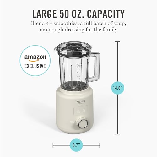 Martha Stewart Countertop Blender, 50oz Glass Jar, 6 Stainless Steel Blades 3 Speeds & 5 Presets, Auto Clean, Smoothies, Crush Ice, Shakes, Chop, Margarita, Measurement Markings, 700W, Linen Cream - Image 6