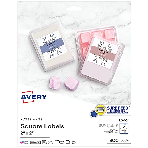 Avery Printable Square Labels, 2' x 2', Matte White, Laser & Inkjet...