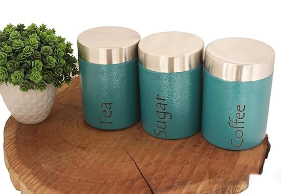 Image of Tea Sugar Containers Set of 2 - Steel Container for Storage - Tea Sugar Jar (Tea Sugar Coffee (Blue))