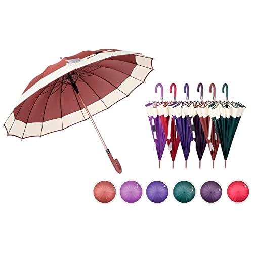 AC - Paraguas largo de mujer, antiviento, 100% poliéster pongee, apertura automática, 16 varillas de fibra, mango de goma, ligero y resistente, 106 x 92 cm, color aleatorio