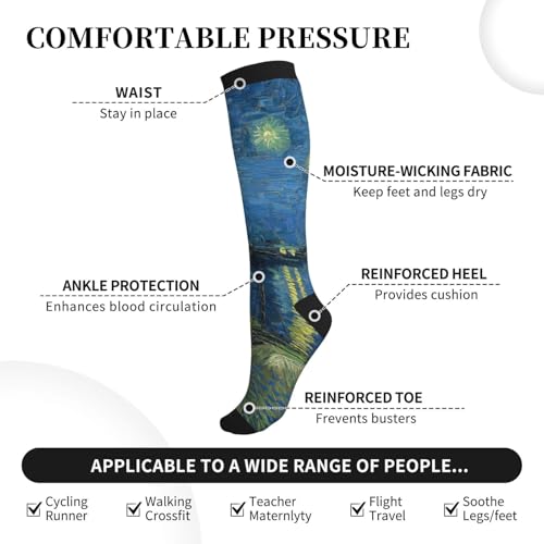 Image of Compression Socks for Women Men Circulation Graduated Supports Socks for Running Travel Nurse Athletic Sports