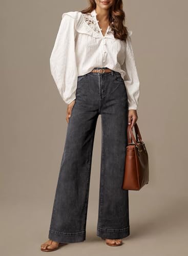 Image of Dokotoo Women's Casual High Waisted Jeans Stretch Wide Leg Loose Denim Pant