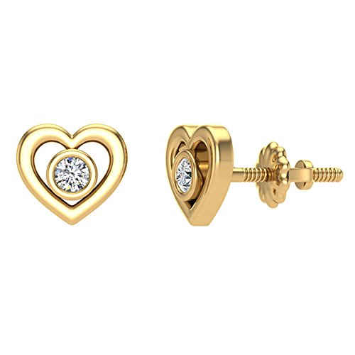 Love Heart Earrings for Girls-Women Real Diamond Studs Gift Box Authenticity Cards 10K Solid Gold 0.1 ct Glitz Design
