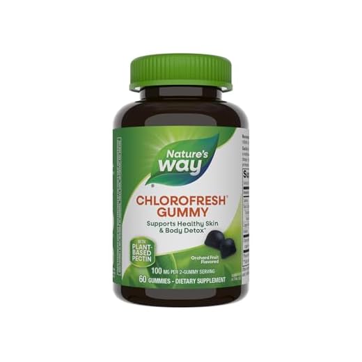 Nature's Way Chlorophyll Gummies, Internal Deodorant*, Supports Healthy Skin and Body Detox*, Orchard Fruit Flavored, 60 Gummies