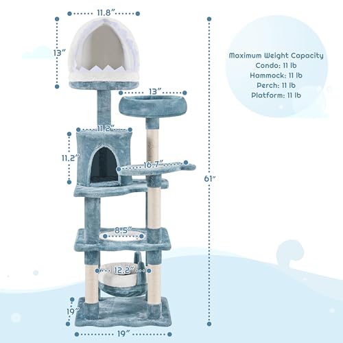 Árbol para gatos temático océano azul y blanco 61 in miniatura 3