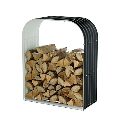 ONCEMORE Galvanized Steel Wood Shed Firewood Rack Outdoor, Heavy Duty Wood Racks for Firewood, Outdoor Firewood Rack with Cover, Firewood Storage and Lumber Storage Rack, Wood Holders, Arch Black
