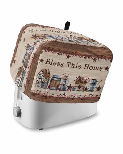 Country Star Toaster Cover 2 Slice, Small Kitchen Appliance Cover, Farmhouse Beige Brown Wood Rustic Barn Toaster Oven With Loop, Bread Machine Polyester Dust Protection