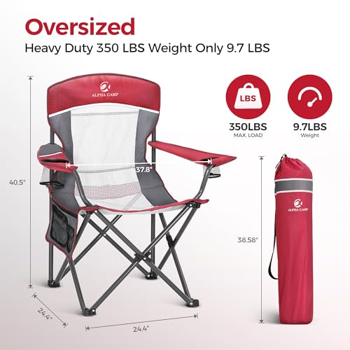 Image of ALPHA CAMP Heavy Duty Camping Chair 500LBS Capacity, Oversized Folding Chair for Heavy People, Padded Portable Outdoor Chair with Cooler Bag & Cup Holder for Camping, Fishing, Beach