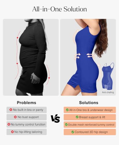 Image of Popilush Cocktail Dresses for Women Built in Shapewear Bra Mini Party Dress | Built In Bra,Tummy Control,Square Neck,Mini Dress With Slit,Stretch Breathable Fabric,Party Cocktail Dress For Summer Events