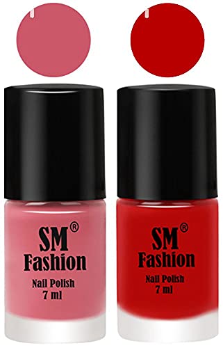 Image of Long Lasting Nail Polish | Nail Paint Combo 7 ml Each) - Set of 2 Nude Pink-Red