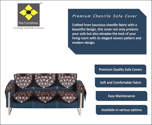 Image of Premium Chenille Woven Anti-Slip 3 Seater Sofa Cover with Arm Rest | L-Shape Sofa Seat Protector for Living Room | Durable & Stylish Slipcover - Brown Phoolkari
