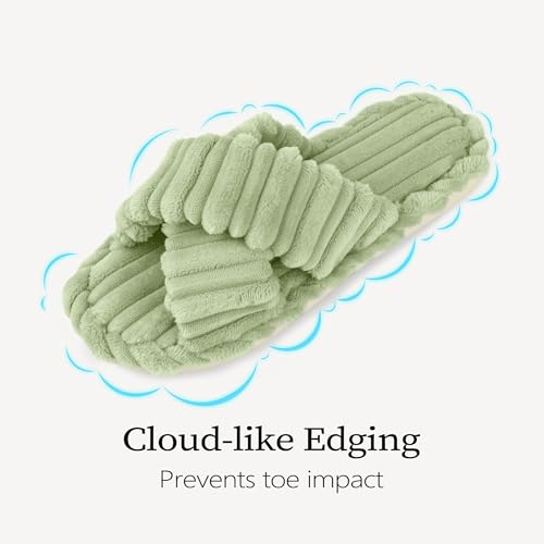 Image of IPSAE House Slippers for Woman Memory Foam Open Toe Slippers Corduroy Cross Bow Womens Slipper Slides Comfy Indoor Bedroom Slip On Shoes