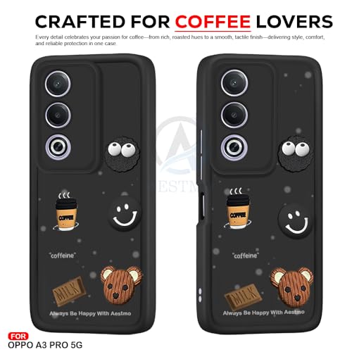 Image of AESTMO Back Case Cover for Oppo A3 Pro 5G Cover | Cute Fun Cartoon 3D Ball | Coffee Silicone Case | Full Body Protection | Camera Protection Back Cover for Oppo A3 Pro 5G (Black)