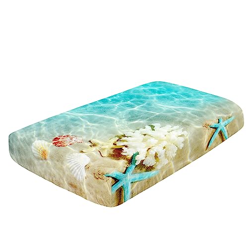 Image of Crib Bedding Set,3pcs Nursery Crib Bedding with Comforter Crib Sheet & Crib Skirt,Sea Turtle Beach Printed Nursery Bedding for Baby Boys and Girls(Turtle)