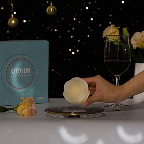 Image of KITOSUN Flameless Floating LED Candles Lights - 3inch Battery Operated Water Activated Flicker LED Tealights for Wedding Centerpieces Vase Pool Decor Natural Wax,150+Hrs (24Pcs Roses, Warm White)