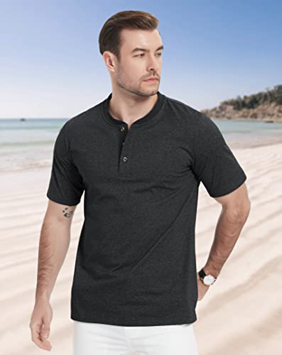 Magcomsen Henley Shirts For Men Short Sleeve Breathable Casual Shirts Stretch Work Henley Shirts For Men Soft Henley Black M #TOP5