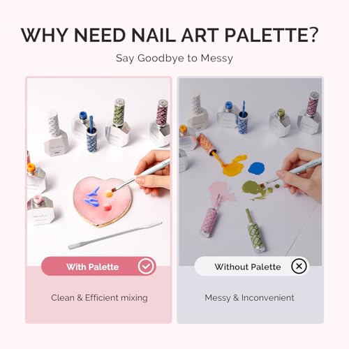 Image of MelodySusie 2Pcs Heart Resin Nail Art Palette with Spatula, Professional Gel Polish Mixing Board & Nail Training Companion for Practice Hands & Fingers, Pink & White