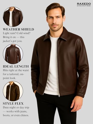 Image of Brown Faux Leather Jacket For Men - Lightweight Stylish Travel Outerwear For Bikers | Leather Jacket For Man - Stylish Lightweight Travel-ready Jacket