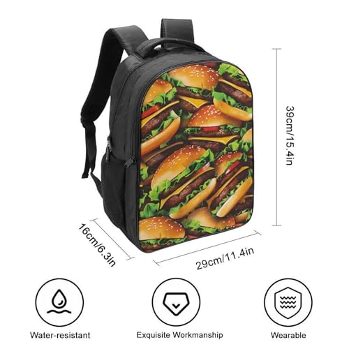 Cheeseburgers Hamburgers Funny 16 Inch Backpack for Men Women Casual Daypack with 2 Compartment for Travel Work2