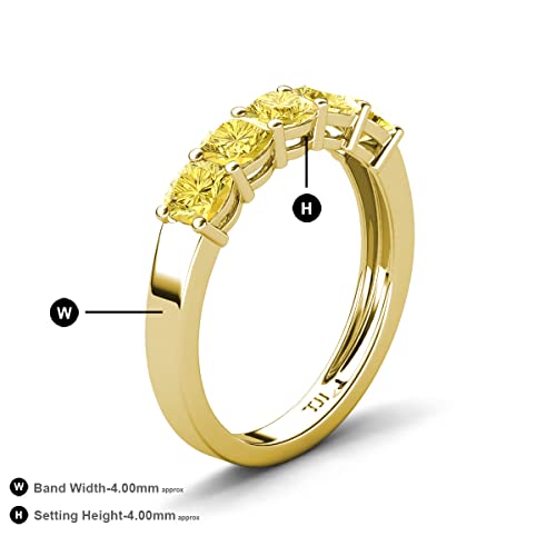 Cushion Shape Lab Created Yellow Sapphire 2.20 ctw Side Gallery Women 5 Stone Stackable Wedding Band in 14K Gold.4