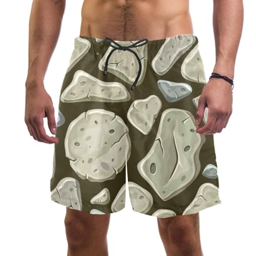 Short de bain homme au motif de mur en pierre grise pour la plage