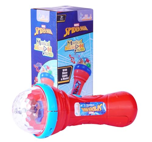 Image of Spiderman Musical Karaoke Microphone for Kids with Rotating Disco Lights & Projector - Educational Musical Toy for Boys & Girls 3+ Years, Sound Effects, Battery Operated
