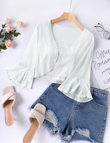 LOMON 3/4 Sleeve Cropped Cardigan for Women Lightweight Open Front Bolero Shrug for Dresses4