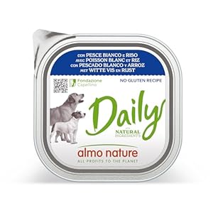 Almo Nature Daily Dog – Nourriture Humide pour Chiens avec Poisson Blanc et Riz -Pâté pour Chiens Adultes: 9 barquettes de 300g