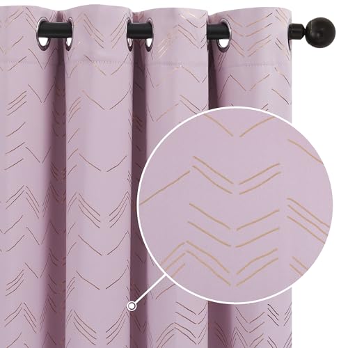 Deconovo Blackout Curtains Thermal Insulated Gold Zigzag Lines Foil Printed Curtains for Bedroom 46 x 72 Inch Light Pink 2 Panels