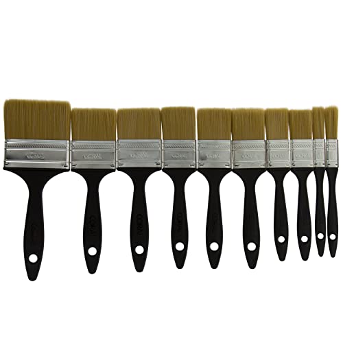 Coral 31129 Value - Juego de 10 Pinceles de Pintura sintética para Paredes, techos, tendidos, Pintura General, Juego de 10 Piezas de 2 x 0.5 Pulgadas, 2 x 1 Pulgada, 3 x 1.5 Pulgadas, 2 x 2 Pulgadas