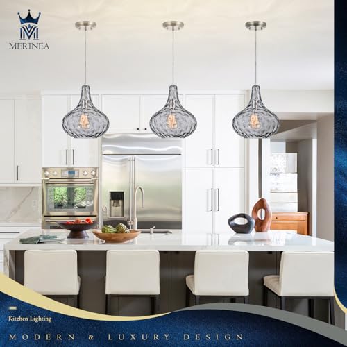 Image of 11 inch Smoked Hammered Glass Pendant Light, Brushed Nickel, E26 | 11 inch smoked hammered glass pendant light with brushed nickel finish, adjustable cord, E26 socket for kitchen islands