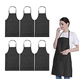 LOYHUANG Total 6PCS Black Apron for Wowen Adult Unisex with 2 Pockets-Chef Cooking Baking Kitchen Restaurant Crafting Painting Party Aprons