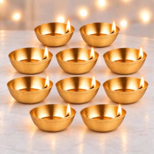 Best Navratri Home Decoration Items (2026) 33 Pure Brass Diya (2.5 Inches) Set of 10 | Brass Oil Lamp / Diya / ...