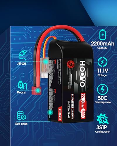 HOOVO 3S Lipo Battery 2200 mAh 11.1 V 50C SoftCase Short Battery Lipo Batteries with T Plug RC Batteries for 1:14 RC Car Truck Helicopter Airplane Rock Crawler Airplane Helicopter (2 Packs)
