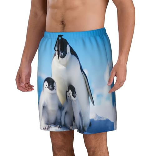 Mother Penguin and Baby Men Beach Pants â€“ Swim Trunks for Men,Quick-Dry and Comfortable, Suitable for Beach, Surf, and Everyday Wear Black2