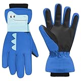 Andake スキーグローブ子供スキー防寒グローブスノーボードグローブ保温防水防風滑り止めアウトドア雪遊びです紛失防止グローブ男の子女の子 (青いワニです, 7~9歳)