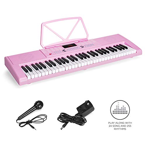 Best Choice Products 61-Key Portable Electronic Keyboard Piano w/LED Screen, Record & Playback Function, Microphone, Headphone Jack (Pink)