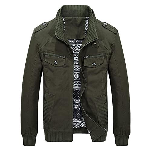 Veste militaire en coton col montant pour homme avec poches zippées
