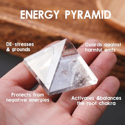 Image of Runyangshi Natural Clear Quartz Crystal Pyramid Energy Generator | 1.6x1.6in (4x4cm) Healing Crystal Pyramid for Protection & Positive Energy | Natural Quartz for Chakra Reiki Home Decor