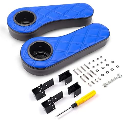 NOKINS Golf Cart Fold Armrest with Cup Holder, Stainless Steel Damping Hinge, No Drilling, More Comfortable to Install Inward Cover