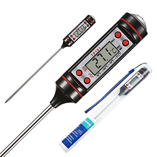 Cooking Thermometer, Digital Instant Read Food Thermometer Meat Thermometer Kitchen Thermometer with Probe, LCD Screen, Auto On/Off for BBQ, Grill, Suger, Milk, Deep Fry (Red)