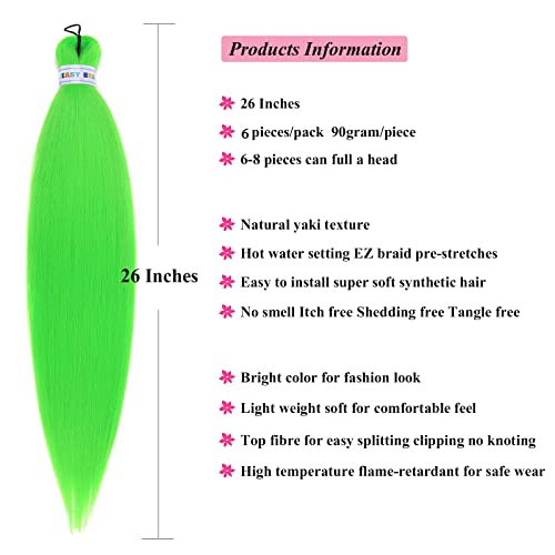 Upruyo Green Braiding Hair Pre Stretched Colored Hair Extensions For Braiding Box Braids Long Knotless Prestretched Braiding Hair 26 Inch (6 Packs-Green) #TOP1